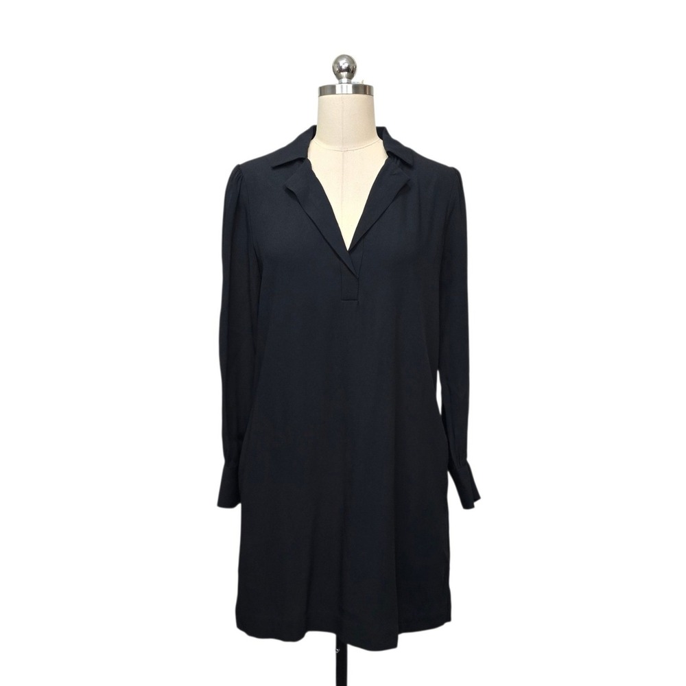 J.Crew Womens Black Long Sleeve Notched V-Neck Shift Dress BP834 Size Med NWT